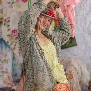 Magnolia Pearl Patchwork Teal, Cream, Brown Adison Workshirt lightweight Fabric